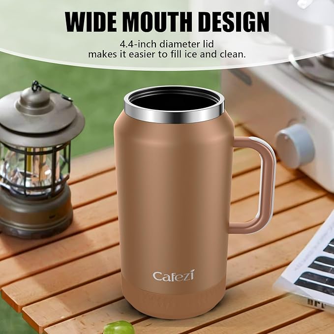 64oz Insulated Water Bottle with Flip Straw Lid - Leak-Proof, Sweat-Free, Top and Easy-Grip Side Handle, Silicone-Wrapped for Comfort, Iced for 34 Hours, Wide Mouth, BPA-Free, Anti-Slip Base