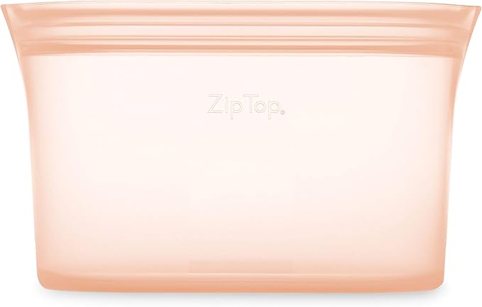Zip Top Reusable Food Storage Bags | Large Dish [Peach] | Silicone Meal Prep Container | Microwave, Dishwasher and Freezer Safe | Made in the USA