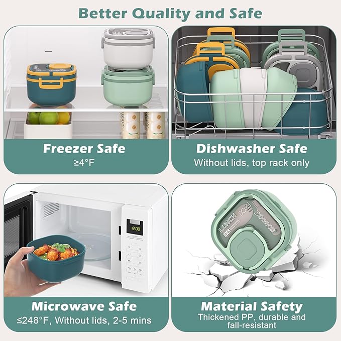 Bento Box for Adults & Kids – Single Compartment Lunch Box,Food Container,BPA-Free,Microwave & Dishwasher Safe with Removable Divider,Utensils & Sauce Jar-Green