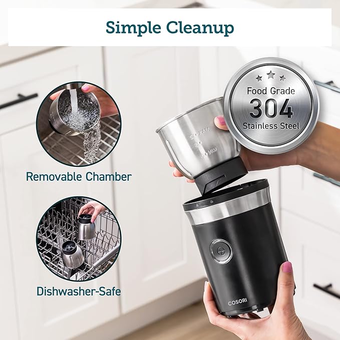 COSORI Electric Coffee Grinders for Spices, Seeds, Herbs, and Coffee Beans, Spice Blender and Espresso Grinder, Wet and Dry Grinder, Included 2 Removable Stainless Steel Bowls, Black