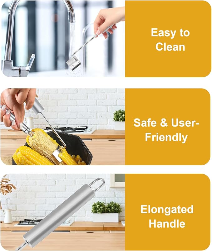 Corn Cob Stripper Kit, Corn Peeler for Corn on the Cob Stainless Steel Corn Stripping Non-Slip Corn Grip Fork Fast and Safe, Suitable for Home Kitchens, Restaurant Chefs, Outdoor Dining Enthusiasts