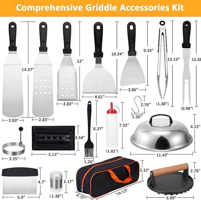 29PCS Blackstone Stainless Steel Spatula Set, Metal Spatula Set for Blackstone, Griddle Scraper/Burger Turner/Metal Grill BBQ Enlarged Spatulas Set with Carry Bag Outdoor BBQ & Teppanyaki & Camping