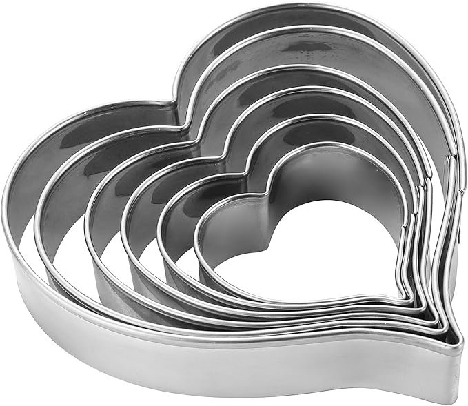 Heart Cookie Cutters Set of 6, Stainless Steel Sandwiches Cutters Biscuit Molds for Kids,Sturdy Cutters for Cookies,Sandwiches,Small to Large Size of, 1.69-3.74 inch Sizes