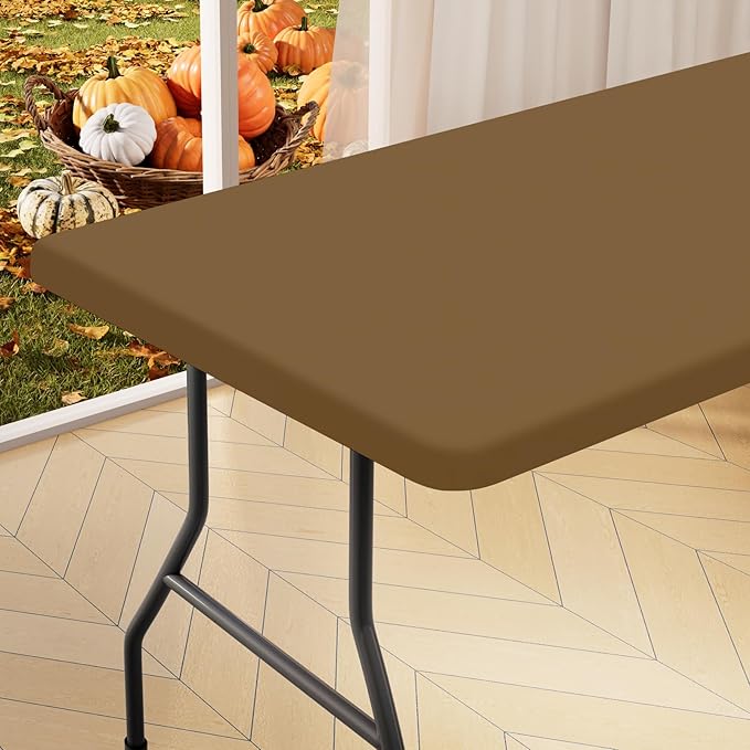 homing Rectangle Table Cloth Cover, Waterproof Polyester Elastic Fitted Tablecloth, Fits for 8 Foot Folding Tables, Washable Table Protector for Picnic, Camping, Outdoor (Brown, 30" x 96")