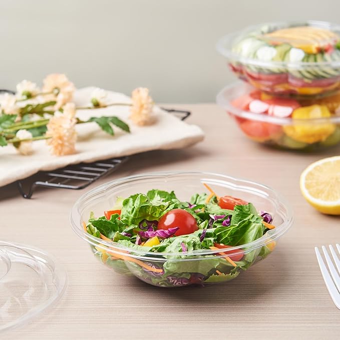 [18 oz. 150 Sets Clear Plastic Salad Bowls with Airtight Lids Disposable To Go Mixing Containers Serving for Fruit, Quinoa, Lunch and Meal Prep
