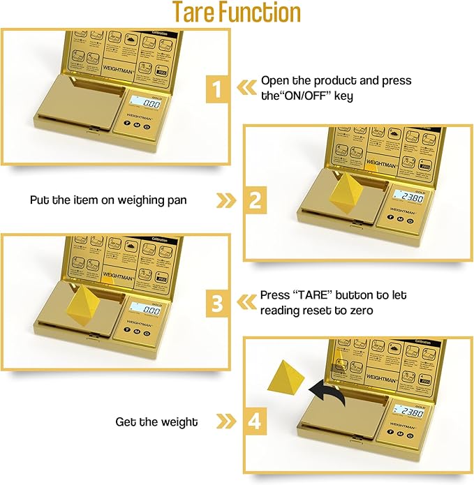 WEIGHTMAN Digital Scale Gram, 200g/0.01g Pocket Scale Gold Titanium Plating, LCD Backlit Display, Mini Jewelry Scale with 6 Units, Auto Off, Tare Function for Food, Coins, Battery Included