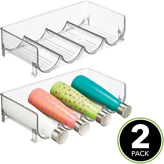 mDesign Plastic Free-Standing Stackable Bottle Storage Rack, for Kitchen Countertop, Fridge, Freezer; Organizer for Water Bottles, Sports Drinks; Ligne Collection, 2 Pack - Store 8 Bottles - Clear