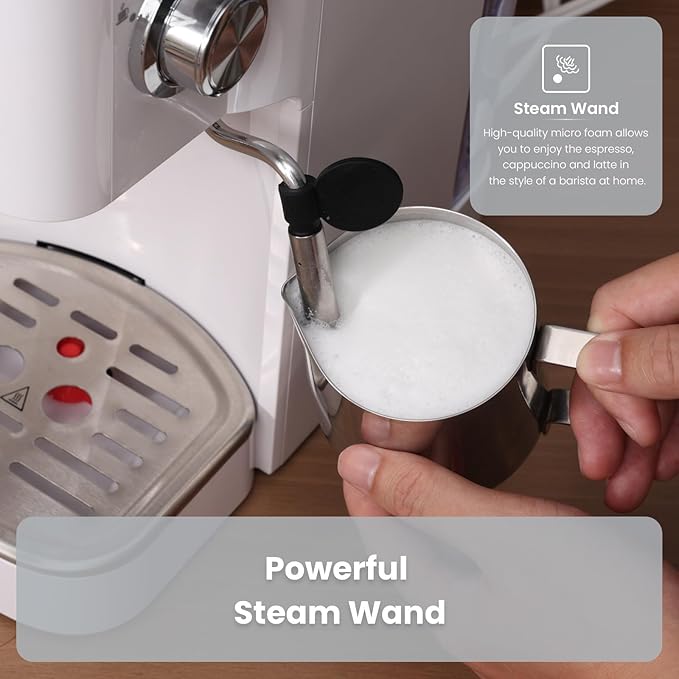 Gevi Professional Espresso Machine 20 Bar, Compact Latte & Cappuccino Machine with Milk Frother Steam Wand, Adjustable Shot Volume, White (Ideal Gift Choice)