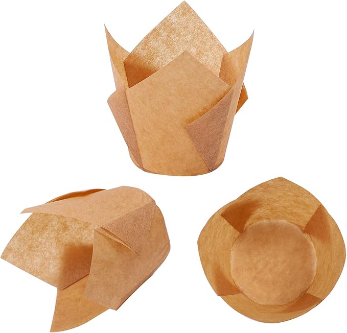Ruisita 150 Pieces Mini Baking Cups Tulip Baking Cups Cupcake Liners Muffin Liners for Wedding, Birthday, Christmas, Baby Shower Parties (Natural)