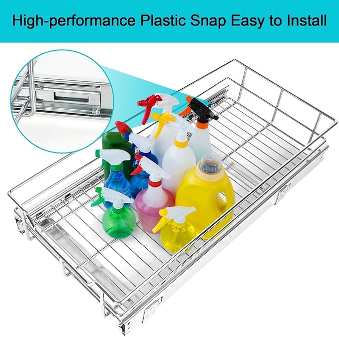 Pull Out Cabinet Organizer 20" W X 22" D, Slide Out Drawers For Kitchen Organizers and Storage, Pull Out Drawers For Cabinets Capacity Heavy Duty Caddy, Cabinet Shelves Chrome-Plated, Bathroom Pantry