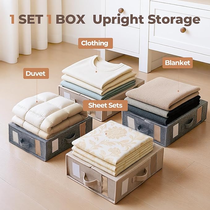 12Pack Sheet Organizers and Storage - King/Queen Size Sheet Storage Organizer with Window, Foldable & Dustproof Sheet Organizer for Linen Closet for Summer Blankets & Sheet Sets,Grey