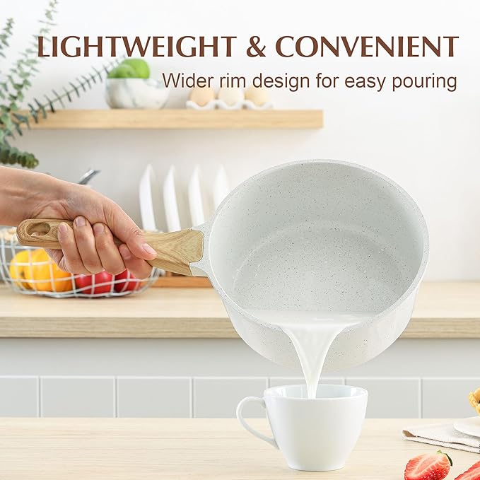 SENSARTE White Ceramic Nonstick Saucepan with Lid 1.5 Quarts, Small Cooking Pot with Stay Cool Handle, Induction Compatible Saucepot, White Granite Coating, Free of Intentionally Added PTFE/PFOA/PFAS