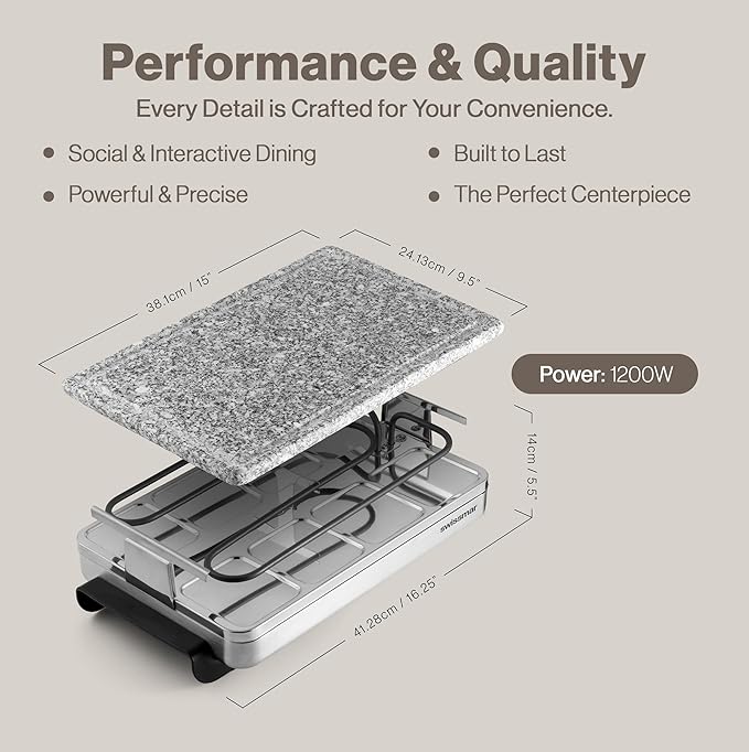 Swissmar Stelvio Raclette Party Grill with Granite Stone Non-Stick Grill Plate/Crepe Top, Outdoor & Indoor Electric BBQ Grill, Samgyupsal Griller - Brushed Stainless Steel - 8-Person - Silver