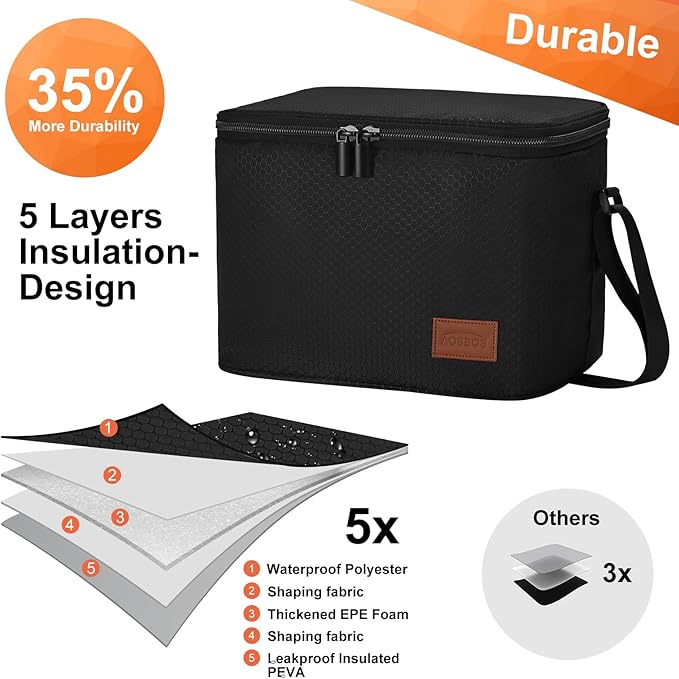 Aosbos Lunch Box for Men, Insulated Lunch Bag Adults, Leakproof Cooler Lunch Boxes, Reusable Food Containers, 7.5L Loncheras Para Hombres, Honeycomb Black