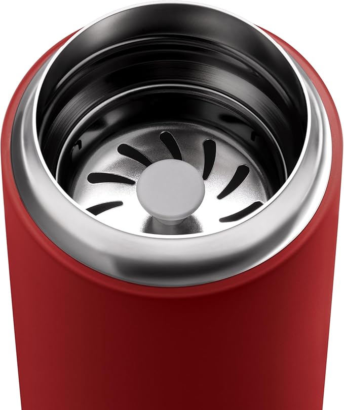 Fellow 12 oz Carter Move Travel Mug - Vacuum-Insulated Stainless Steel Travel Coffee Mug - Coffee Tumbler with Ceramic Interior and Splash Guard - Red