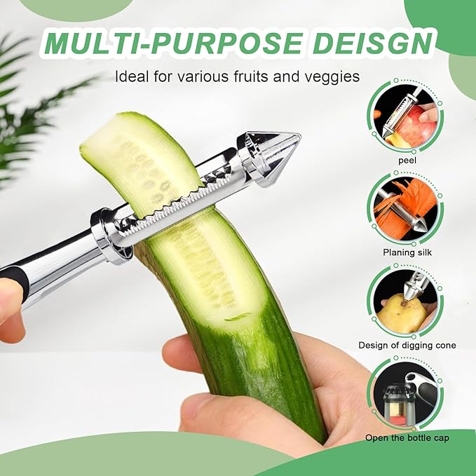 Vegetable Peeler - Stainless Steel Ultra Sharp Shape Potato Peelers, Non-Slip Soft Grip Handle, Y and I Effortless Carrot & Fruit Peeling 5-in-1 Peeler Set