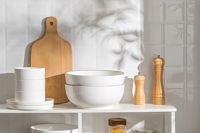 Salad Bowls, 120 OZ(10") Large Serving Bowls Set of 2, Ceramic White Serving Bowls for Salad, Soup, Pasta and Dinner, Large Porcelain Bowl Set for Entertaining with Black on the Rim