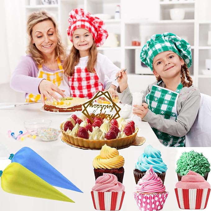 Piping Bags and Tips Set, 100Pcs 14 Inch Icing Bags, Pastry Bags Disposable for Cakes Decorating Tools Supplies with 1 Couplers, 8 Frosting Tips, 6Bag Ties