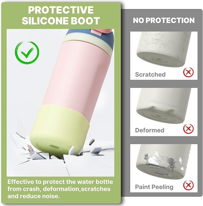 Silicone Water Bottle Boot for Owala 14/16oz, Anti-Slip Protective Sleeve Bottom Bumper Protector for Owala Kids 12 oz Tumbler, Flip 14 oz and FreeSip 16 oz Water Bottle (Green)