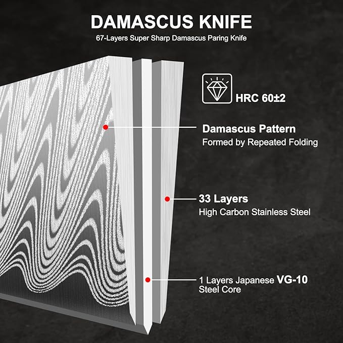 Classic Paring Knife 3.5 Inch, Japanese VG10 Steel Damascus Fruit Knife, Sharp Small Kitchen Knife with Gift Box and Resin Wood Handle,Ideal Birthday Gift for Men and Women