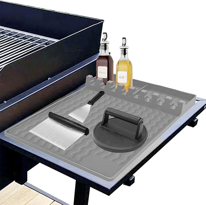 Silicone Grill Mat for Blackstone, Blackstone Griddle Accssories Tools with Drip Pad, Silicone Spatula Mat for Outdoor Grill Kitchen Counter,Grilling Spatula Holder