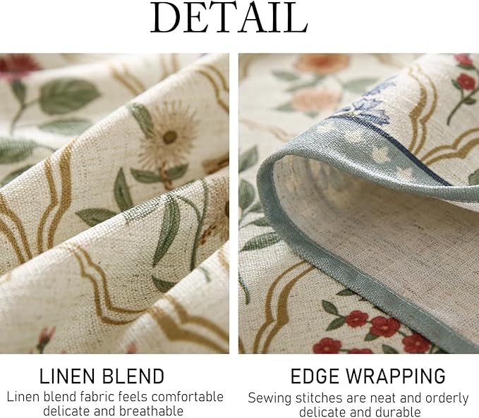 ISAENNE Designer Linen Extra Long Rectangle Tablecloth,Western Colorful Floral Indoor Table Cloth,Wrinkle Resistant Decor Tablecloths for Dining Thanksgiving Kitchen,67"*118"-Serenity B