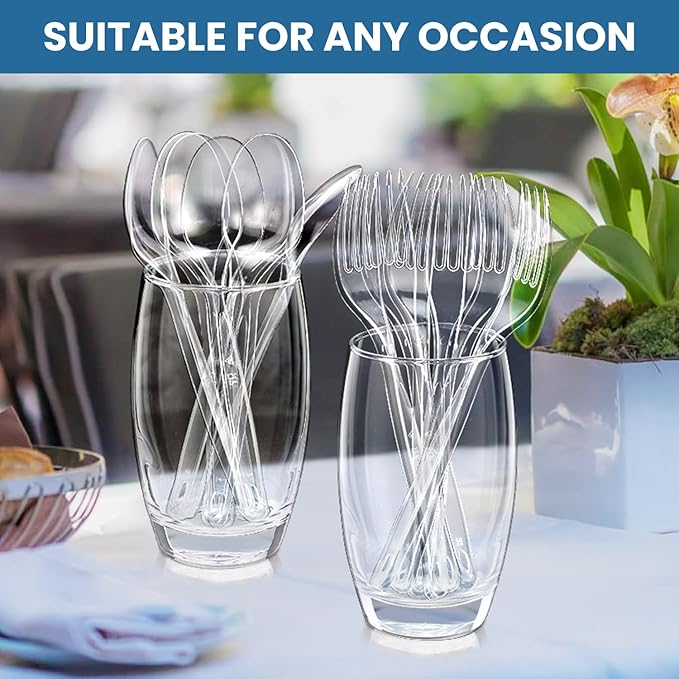 [360 Count] Clear Plastic Utensils 360 Disposable Forks Silverware Bulk Forks Bulk Heat Resistant Heavy Duty Silverware