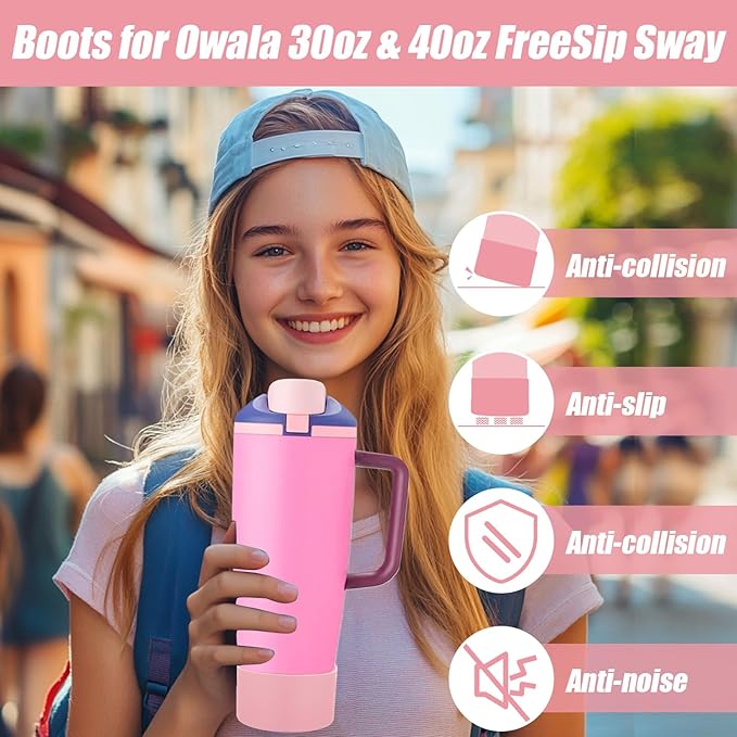 Mity rain 2PCS Protective Silicone Boots for Owala 30oz & 40oz FreeSip Sway Bottles & Tumblers - Accessories for owala, Enhances Stability & Prevents Scratches (Light Pink)
