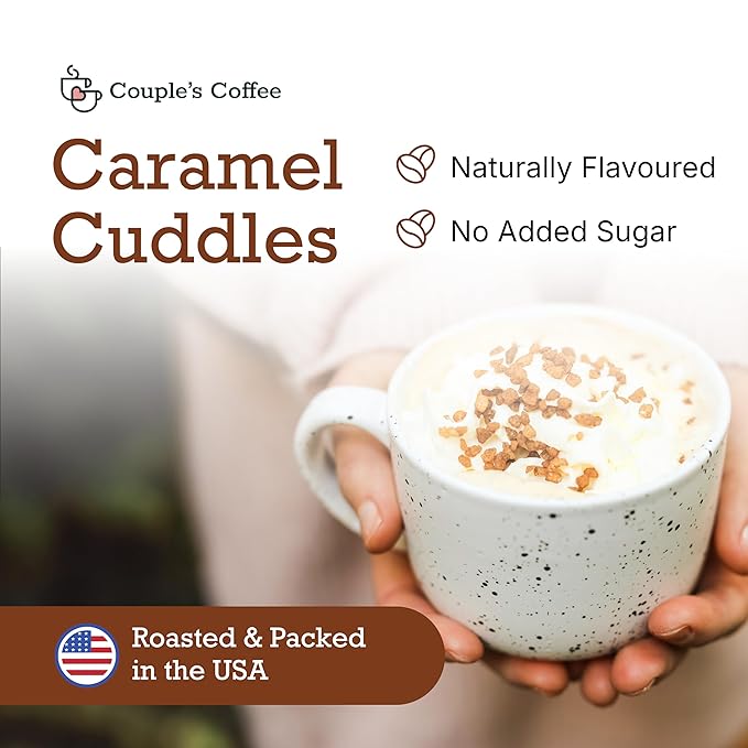 Couple’s Coffee Flavored Ground Coffee | Caramel Flavored Coffee | Gives Back to Military Families | Caramel Cuddles | Made with 100% Arabica Beans | 12oz