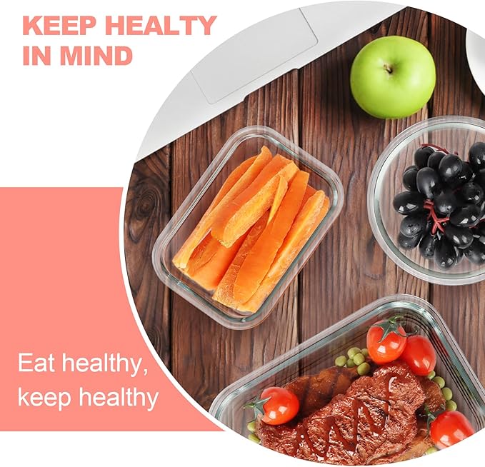 Skroam 12 Pack Glass Food Storage Containers with Lids, Meal Prep, Pantry Kitchen Storage Containers for Lunch, Leak Proof, Airtight Glass Lunch Bento Boxes for Microwave, Oven, Freezer, Pink