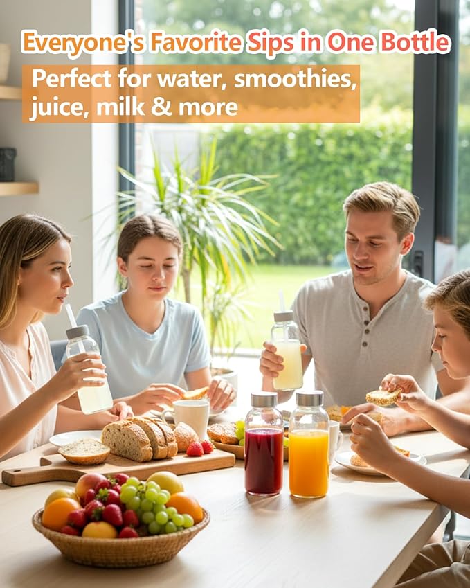 Zukro Clear Glass Juice Bottles 10.5 oz, 8 Pack Reusable 300ml Glass Jars With Airtight Stainless Steel Lids for Juicing, Milk, Ginger Shot, Smoothie, Leak Proof Small Water Container, BPA Free