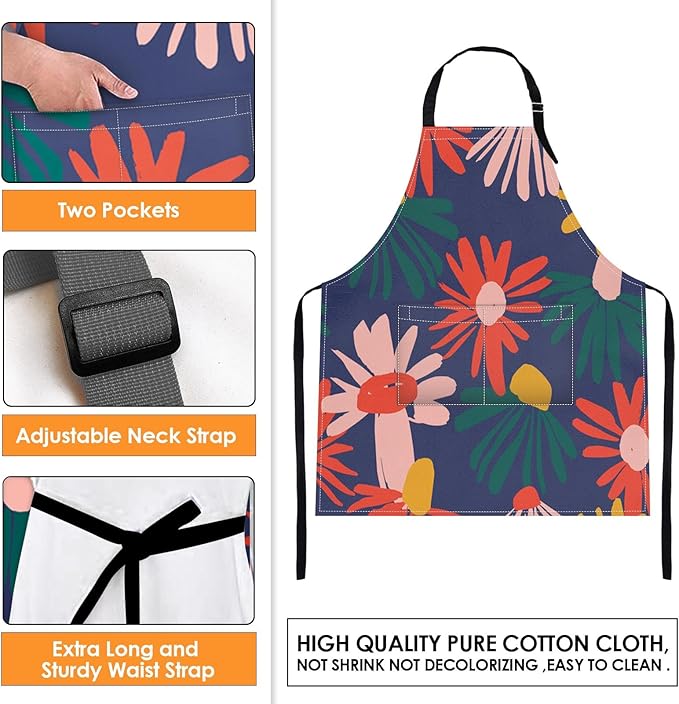 Britimes Floral Flower Spring Leaf Apron Home Kitchen Cooking Baking Gardening for Women Men with Pockets 32x28 inch