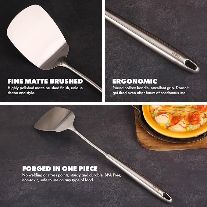 18/10 Stainless Steel Cooking Utensils Set - 16 PCS All Metal Serving Utensils, Kitchen Tools - Whisk, Masher, Fork, Tongs, Solid/Slotted Spoon, Spatula, Turner, Ladle, Skimmer, Pasta, Large Spoon Set