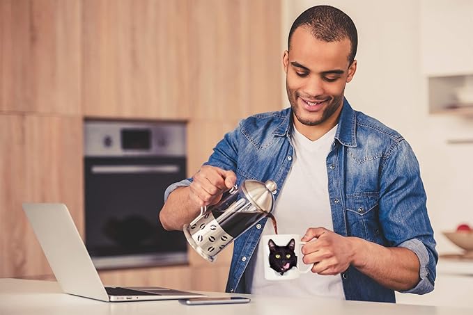 Winston & Bear Thirsty Black Cat Coffee Mug - Funny Ceramic Coffee Mug Gift for Cat Lovers - Cute Novelty Cup for Men and Women (15oz)