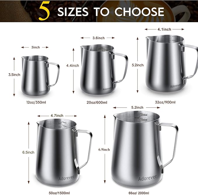 Milk Frothing Pitcher, 20oz Steaming Pitcher Stainless Steel Espresso Machine Accessories for Coffee Bar, Cappuccino Barista Tools Milk Jug Steamer Frother Cup with Decorating Latte Art Pen