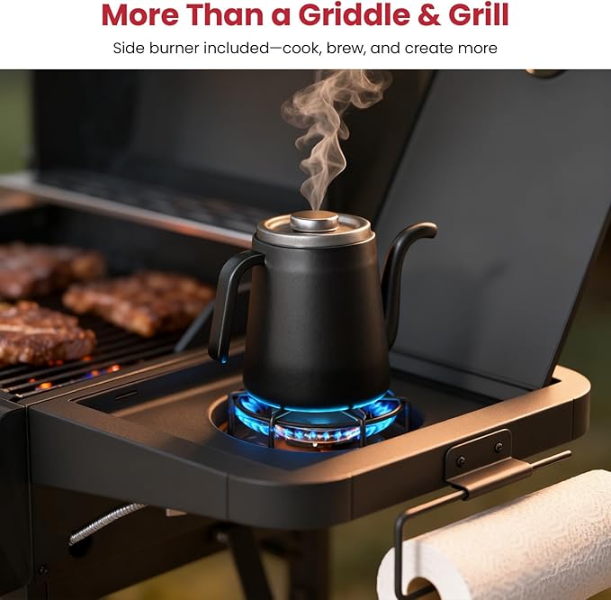Griddle Grill Combo with Side Burner, 702 SQ.IN Cooking Space, 5 Burners Propane BBQ Grills of 50,000 BTU, Non-Stick Enamel Grate, Heavy-Duty Stand for Backyard BBQ & Outdoor Cooking