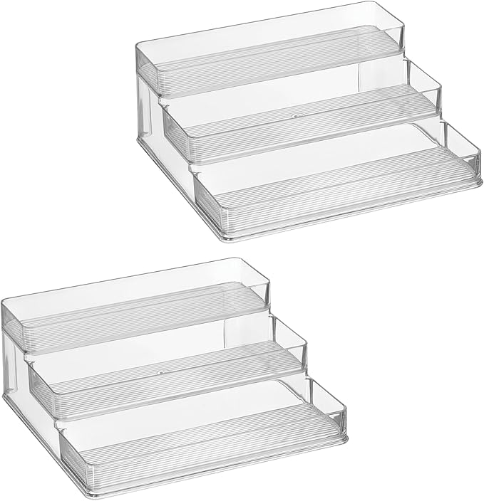 iDesign 3-Tier Spice Rack Organizer for Cabinets, Pantry or Countertop, Set of 2, Clear, Made in USA