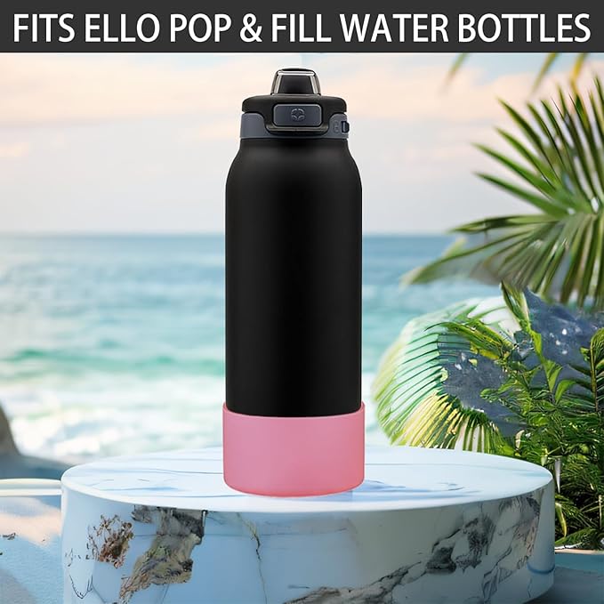 2 PCS Silicone Bottom for Ello Pop 32 OZ Water Bottle, Water Boot for Ello Pop,Avoid Scratches and Noise (Rose Red, 320z)