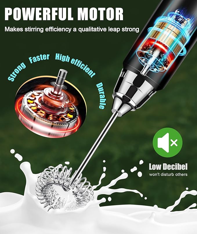 YUSWKO Rechargeable Milk Frother for Coffee, Handheld Drink Mixer with 3 Heads 3 Speeds, Ideal Coffee Frother Wand for Travel - Red