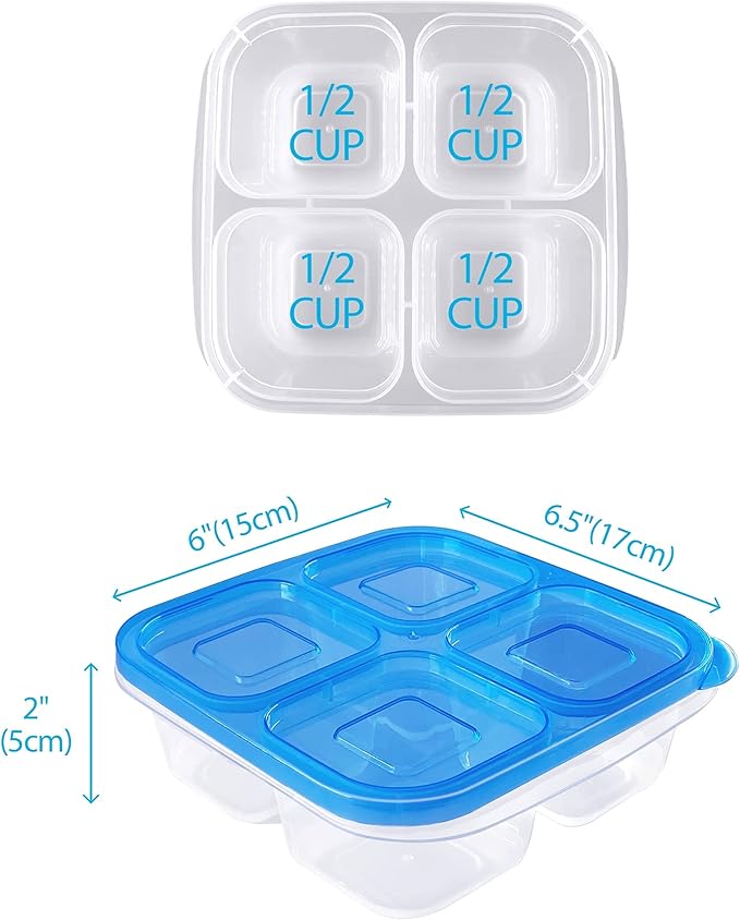 Finorder 6 Pack 4-Compartment Snack Containers, Reusable Food Containers for Kids School, Adults Office, Picnic Trip, Lunch Bento Box Meal Prep Containers (Bright Color Set)