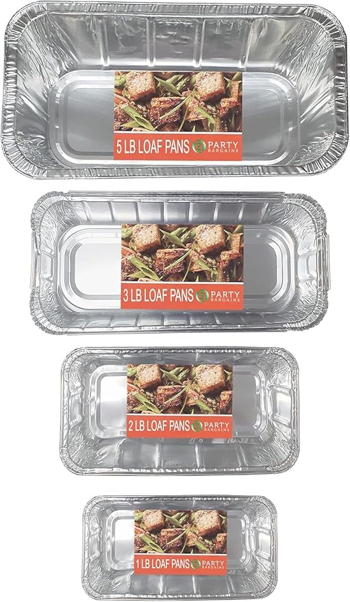 PARTY BARGAINS 5 Lb Aluminum Loaf Pan - 60 Pack, Heavy Duty Disposable Bread Pans for Perfect for Baking, Lasagna, Meatloaf & Food Serving (Max 240°C)