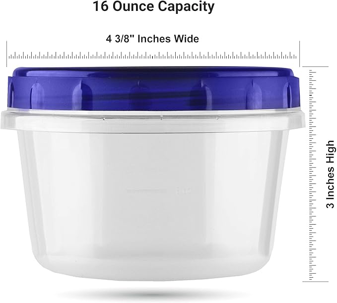 PH [16Oz - Blue - 5 Pk] Twist Top Food Storage Containers Leak-Proof, Airtight Soup Storage Canisters with Screw & Seal Lids BPA-Free, Stackable, Reusable Kitchen Essentials 16-Ounce