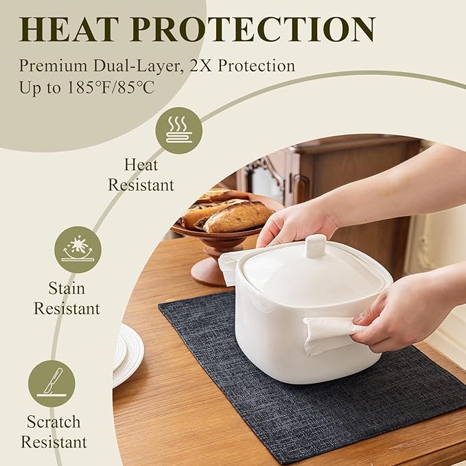 KXN Placemats Set of 8, Dual-Layer Thickened Faux Linen Table Mats, Heat Resistant & Wrinkle-Free, Machine Washable Cloth Place Mats for Kitchen Dining Indoor Outdoor (Dark Grey)