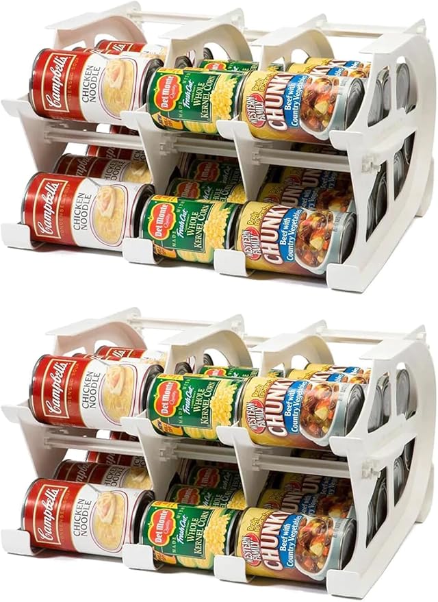 FIFO Countertop Mini Can Tracker Hold Up To 30 Standard 10 to 24 Ounce Can Sizes for Pantry Organization and Food Storage, USA Made, White (2 Pack)