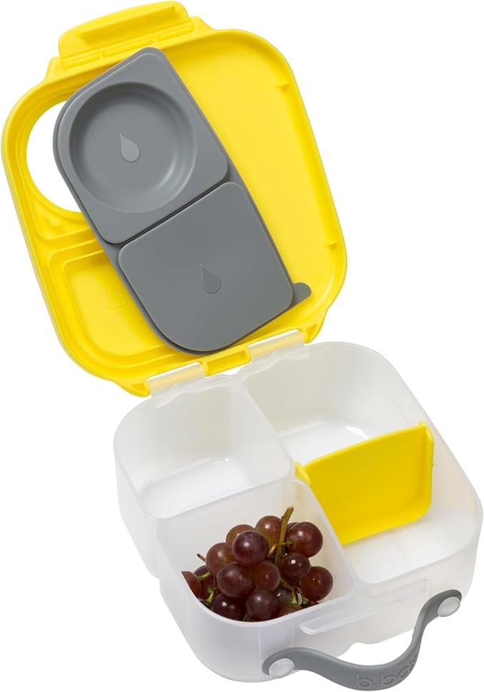 b.box Mini Lunch Box, Bento Box for Kids, Snack Container with 2 Leak Proof Compartments, Reusable Snack Containers with Lids, Kids Lunch Boxes Ages 3+, BPA Free, 4 1/4 Cup Capacity (Lemon Sherbet)