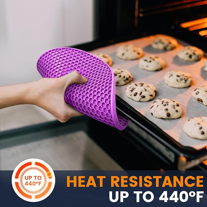 Silicone Trivet Mats 4 Heat Resistant Pot Holders Multipurpose Non-Slip Hot Pads for Kitchen Potholders, Drying mat, Jar Opener, Spoon Holder, Coaster(Violet)