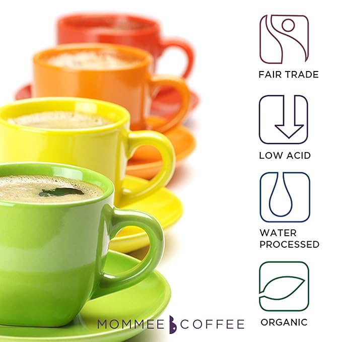 Mommee Coffee Quarter Caf Ground Low Acid Coffee - 100% Arabica Organic Coffee Beans with Smooth Caramel Flavor - Medium Grind for Drip, Reusable One Cup Filters - 11 oz