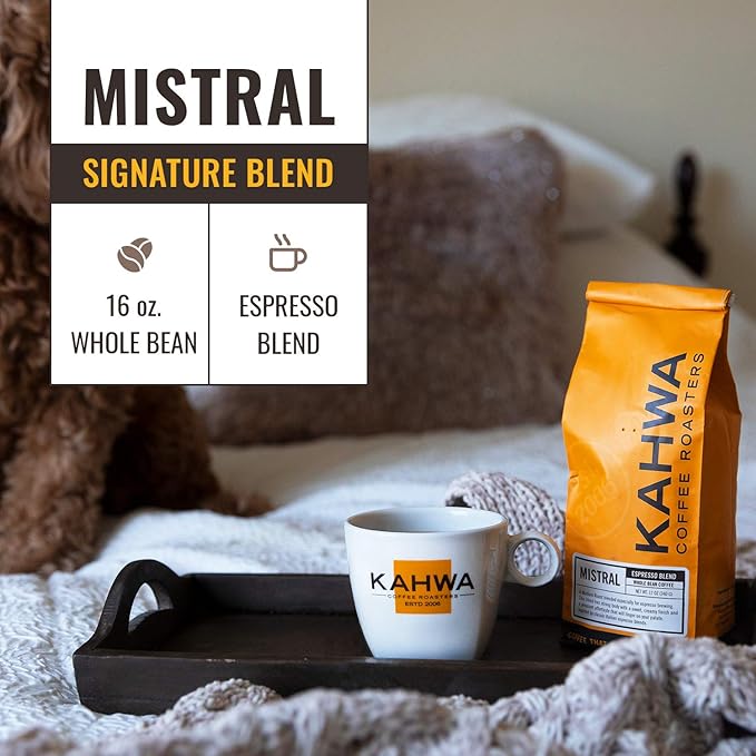 Kahwa Coffee Mistral Italian Style Medium Roast Espresso Blend, Whole Bean Coffee, 1 lb Bag (Pack of 2)