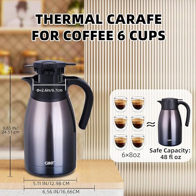GiNT 51Oz Stainless Steel Thermal Coffee Carafe with Lid/Double Walled Vacuum Thermal Carafe / 12 Hour Heat Retention (Purple, 1.5L)