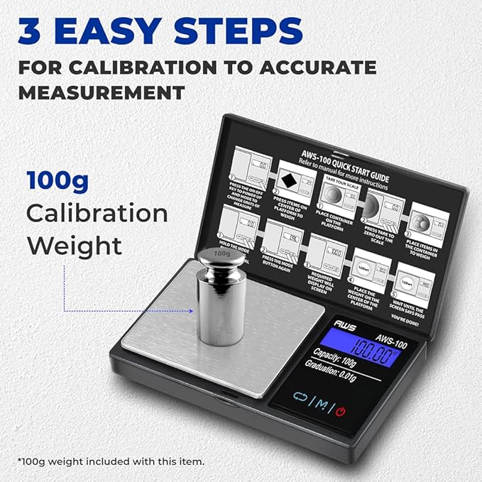 American Weigh Scales 100g x 0.01g Digital Pocket Scale | Precision Digital Scale LCD Display Grams Ounces, Jewelry Scale, Small Pocket Food, Electronic Lab Scale (Calibration Weight Included)